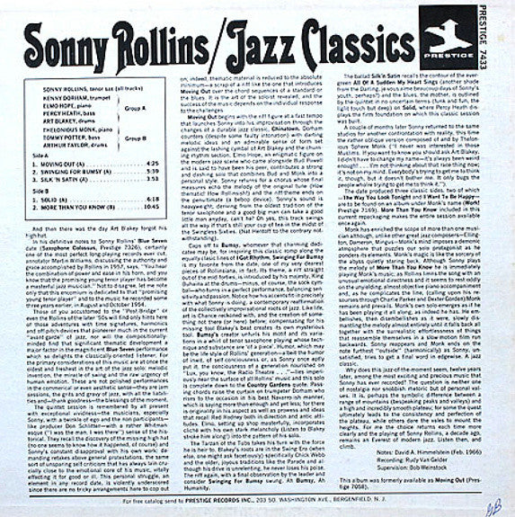 Sonny Rollins - Jazz Classics (Vinyl, LP, Album, Reissue, Remastered, Stereo) Very Good (VG) / Good (G)