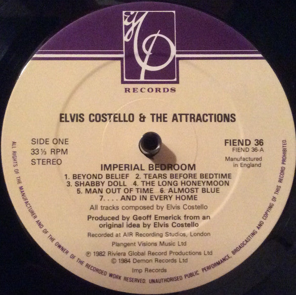 Elvis Costello & The Attractions - Imperial Bedroom (Vinyl, LP, Album, Reissue) Near Mint (NM or M-) / Very Good Plus (VG+)
