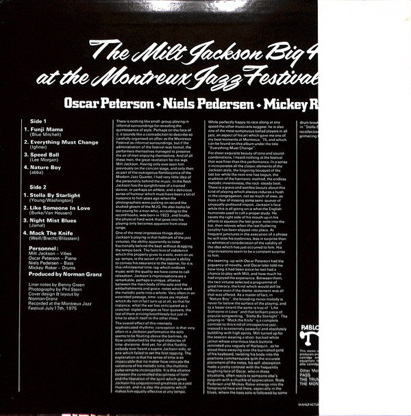 Milt Jackson - The Milt Jackson Big 4 At The Montreux Jazz Festival 1975 (Vinyl, LP, Album) Near Mint (NM or M-) / Very Good Plus (VG+)