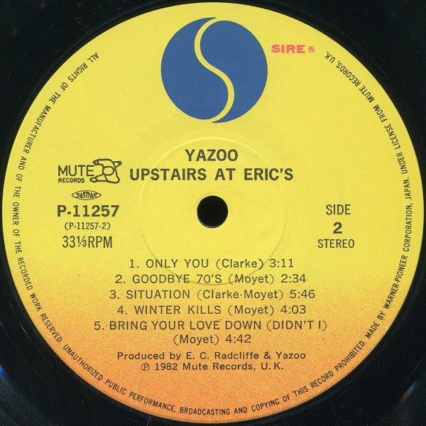 Yazoo - Upstairs At Eric's (Vinyl, LP, Album) Very Good Plus (VG+) / Very Good Plus (VG+)