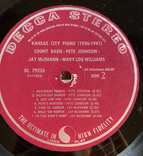 Count Basie - Kansas City Piano (1936-1941) (Vinyl, LP, Stereo, Compilation) Very Good Plus (VG+) / Very Good Plus (VG+)