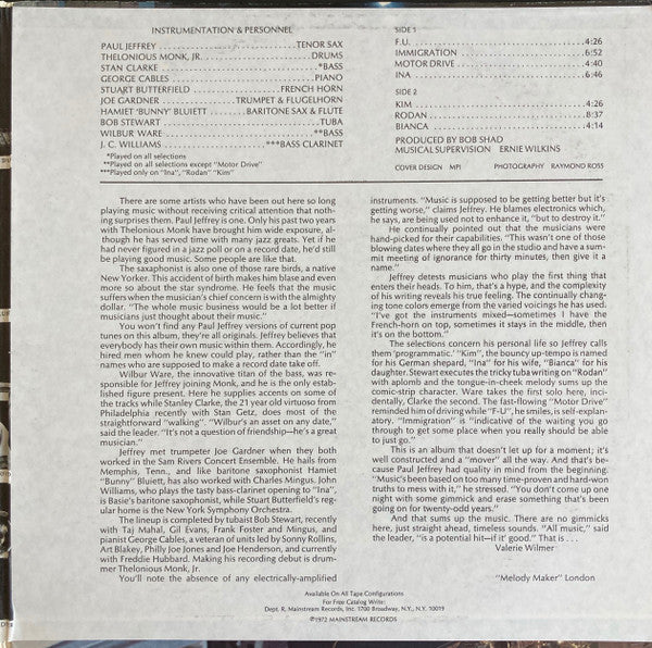 Paul Jeffrey - Family (Vinyl, LP, Album, Stereo) Very Good Plus (VG+) / Very Good (VG)
