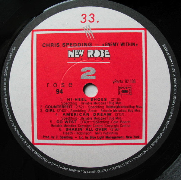 Chris Spedding - Enemy Within (Vinyl, LP, Album) Near Mint (NM or M-) / Near Mint (NM or M-)