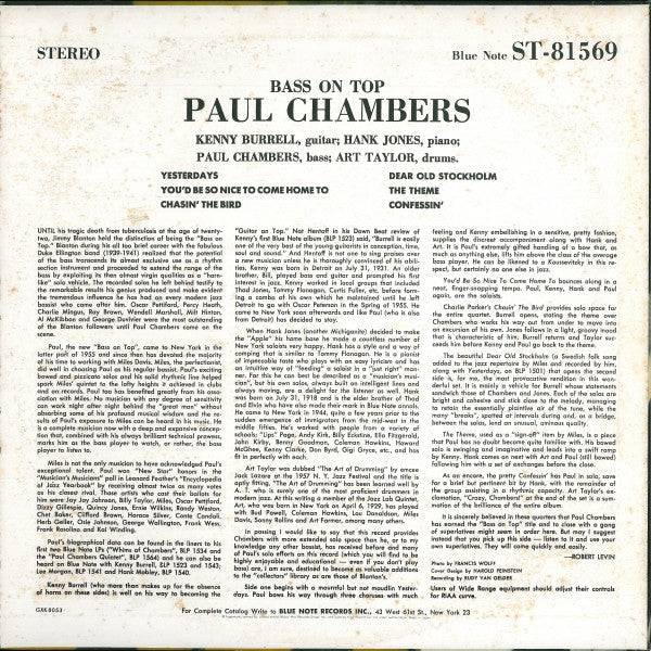 Paul Chambers Quartet - Bass On Top (Vinyl, LP, Album, Stereo, Reis...