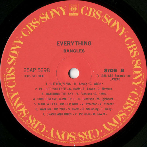 Bangles - Everything = EVERYTHING (Vinyl, LP, Album, Stereo) Very Good (VG) / Very Good (VG)
