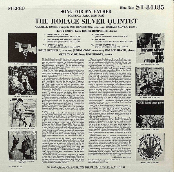 The Horace Silver Quintet - Song For My Father (Cantiga Para Meu Pai) (Vinyl, LP, Album, Reissue) Very Good Plus (VG+) / Very Good (VG)