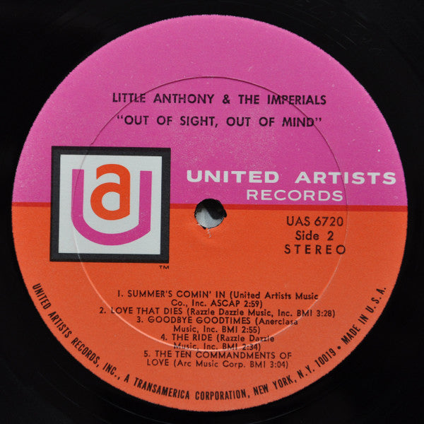 Little Anthony & The Imperials - Out Of Sight, Out Of Mind (Vinyl, LP, Album, Stereo) Very Good (VG) / Good (G)