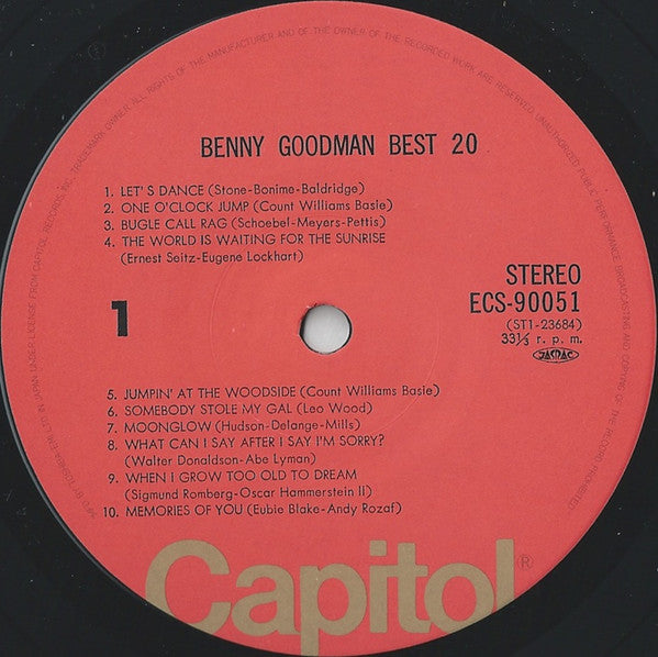 Benny Goodman - Best 20 (Vinyl, LP, Compilation) Very Good (VG) / Good Plus (G+)