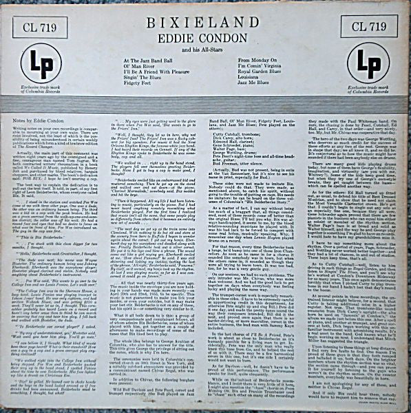 Eddie Condon And His All-Stars - Bixieland (Vinyl, LP, Album) Very Good (VG) / Very Good (VG)