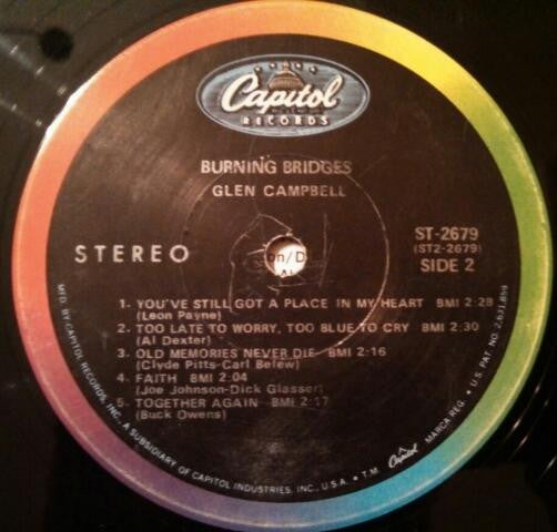 Glen Campbell - Burning Bridges (Vinyl, LP, Album, Stereo) Good Plus (G+) / Very Good (VG)