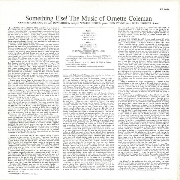 Ornette Coleman - Something Else! The Music Of Ornette Coleman (Vinyl, LP, Album, Limited Edition, Reissue) Near Mint (NM or M-) / Very Good (VG)