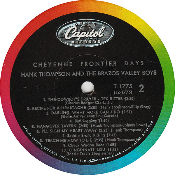 Hank Thompson and His Brazos Valley Boys - Cheyenne Frontier Days (Vinyl, LP, Album, Mono) Good Plus (G+) / Very Good (VG)