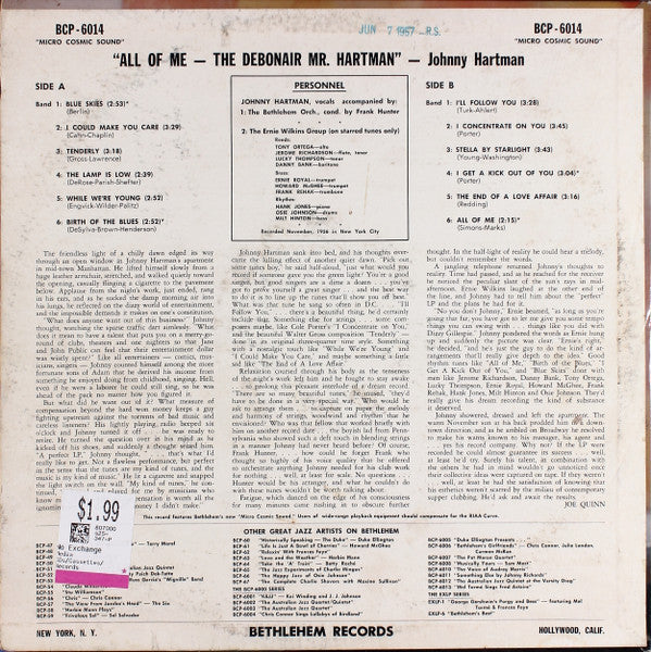 Johnny Hartman - All Of Me-The Debonair Mr. Hartman (Vinyl, LP, Album, Mono) Very Good (VG) / Very Good Plus (VG+)