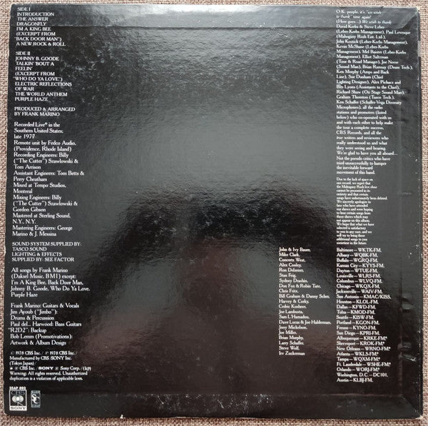 Frank Marino - Live (Vinyl, LP, Album) Very Good Plus (VG+) / Very Good (VG)