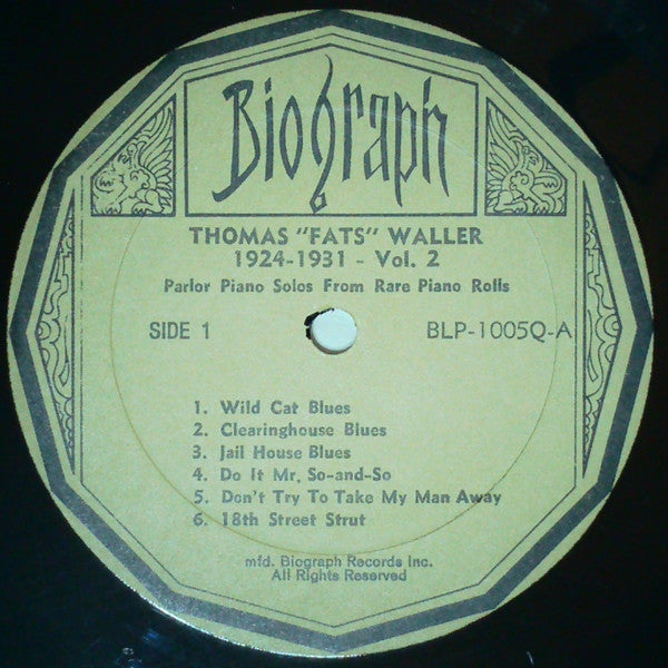 Fats Waller - 1924-1931 Parlor Piano Solos From Rare Piano Rolls Vol. 2 (Vinyl, LP, Compilation) Very Good (VG) / Very Good (VG)