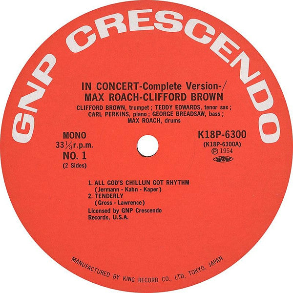 Clifford Brown And Max Roach - In Concert -Complete Version- (Vinyl, LP, Album, Mono) Near Mint (NM or M-) / Very Good Plus (VG+)