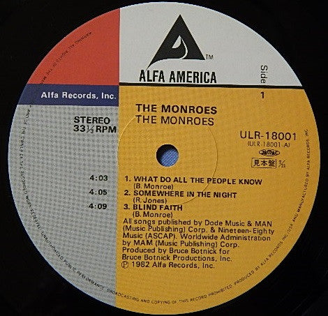 The Monroes (2) - The Monroes (Vinyl, LP, Mini-Album, Promo, Stereo) Near Mint (NM or M-) / Very Good Plus (VG+)