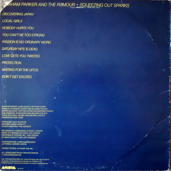 Graham Parker And The Rumour - Squeezing Out Sparks (Vinyl, LP, Album) Very Good (VG) / Very Good (VG)