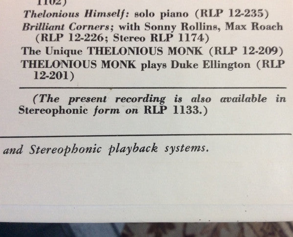 The Thelonious Monk Quartet - Misterioso (Vinyl, LP, Album, Reissue...