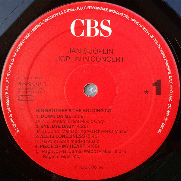 Janis Joplin - In Concert (2xVinyl, LP, Reissue) Very Good (VG) / Very Good Plus (VG+)