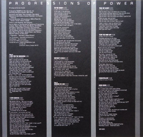 Triumph (2) - Progressions Of Power (Vinyl, LP, Album, Stereo) Very Good Plus (VG+) / Very Good Plus (VG+)