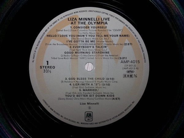 Liza Minnelli - Live At The Olympia In Paris (Vinyl, LP, Album, Promo, Reissue) Very Good Plus (VG+) / Very Good Plus (VG+)