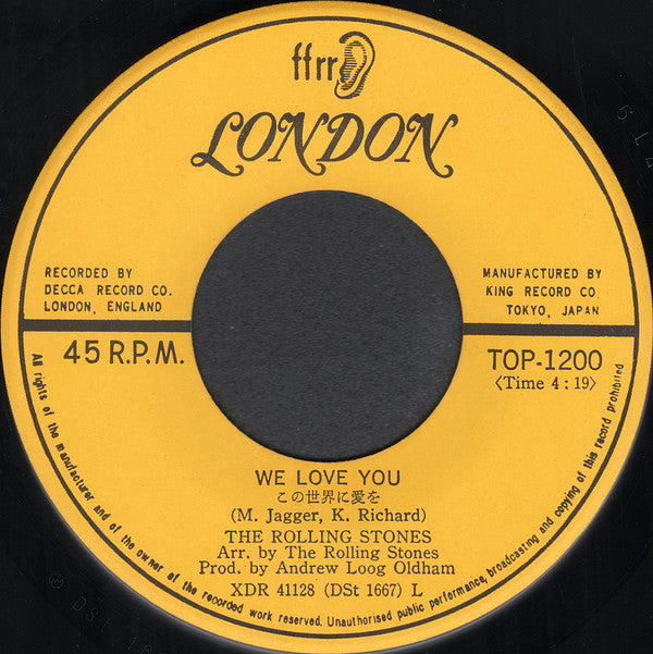 The Rolling Stones - We Love You / Dandelion (Vinyl, 7", 45 RPM, Single) Very Good (VG) / Very Good (VG)