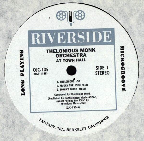 The Thelonious Monk Orchestra - At Town Hall (Vinyl, LP, Album, Reissue, Stereo) Very Good (VG) / Very Good Plus (VG+)