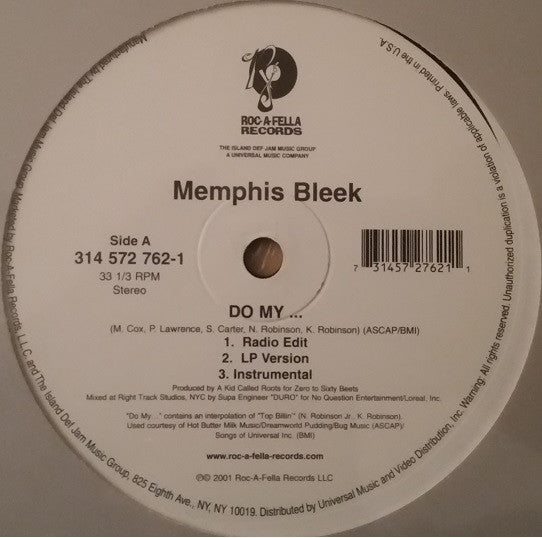 Memphis Bleek - Do My... / I Get High (Vinyl, 12", 33 ⅓ RPM) Good Plus (G+) / Very Good Plus (VG+)