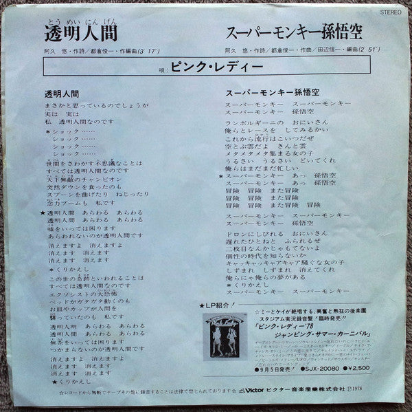 Pink Lady - Invisible Man (Vinyl, 7", 45 RPM, Single, Stereo) Very Good (VG) / Very Good Plus (VG+)