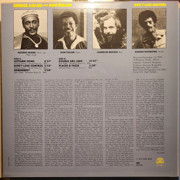 George Adams - Don Pullen Quartet - Don't Lose Control (Vinyl, LP, Album) Very Good Plus (VG+) / Very Good (VG)