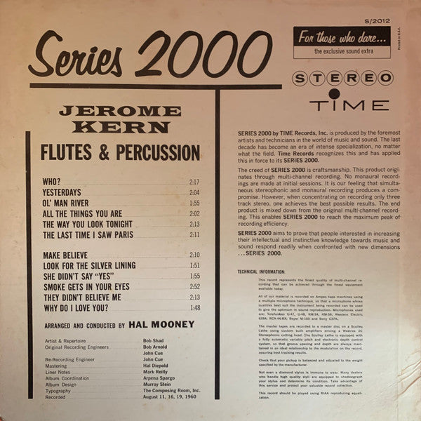 Hal Mooney - Jerome Kern Flutes & Percussion (Vinyl, LP, Stereo) Very Good (VG) / Very Good Plus (VG+)