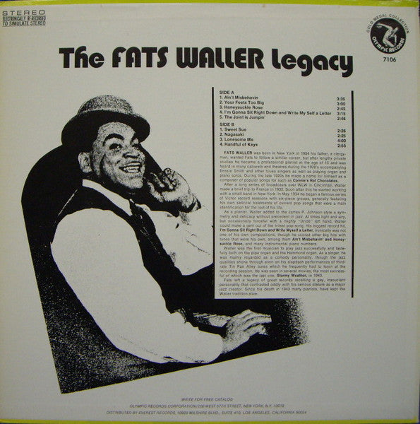 Fats Waller - The Fats Waller Legacy (Vinyl, LP, Compilation, Stereo) Good Plus (G+) / Good Plus (G+)