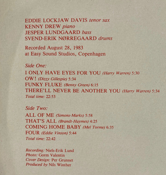 Eddie Lockjaw Davis Quartet - All Of Me (Vinyl, LP, Album) Very Good Plus (VG+) / Very Good (VG)