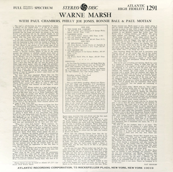 Warne Marsh - Warne Marsh (Vinyl, LP, Album, Stereo) Very Good (VG) / Very Good (VG)