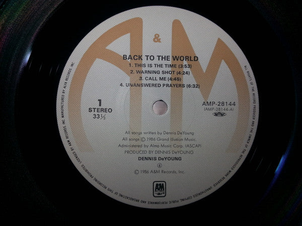 Dennis DeYoung - Back To The World (Vinyl, LP, Album) Very Good (VG) / Very Good (VG)