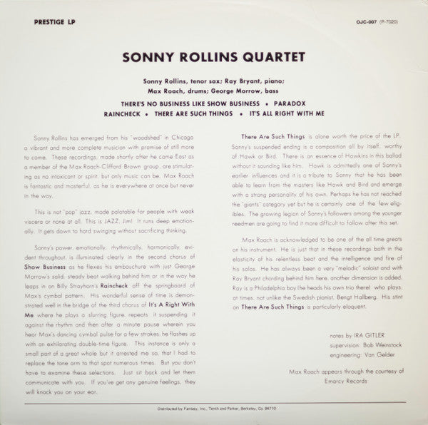 Sonny Rollins - Worktime (Vinyl, LP, Album, Reissue, Mono)