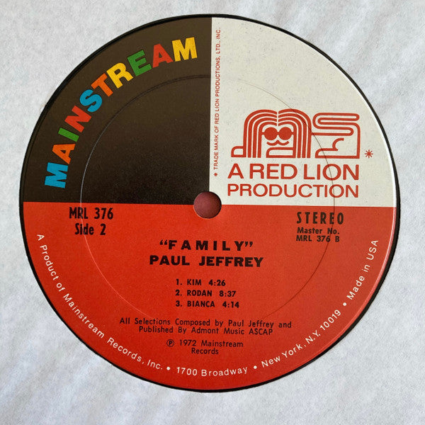 Paul Jeffrey - Family (Vinyl, LP, Album, Stereo) Very Good Plus (VG+) / Very Good (VG)