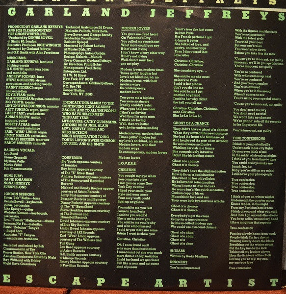 Garland Jeffreys - Escape Artist (Vinyl, Vinyl, LP, Album, 7", EP, 33 ⅓ RPM, Promo) Good Plus (G+) / Very Good (VG)