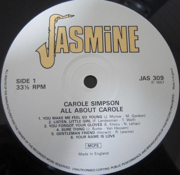Carole Simpson - All About Carole (Vinyl, LP, Reissue) Very Good (VG) / Very Good (VG)