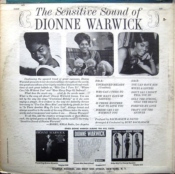 Dionne Warwick - The Sensitive Sound Of Dionne Warwick (Vinyl, LP, Album, Stereo) Good Plus (G+) / Good (G)