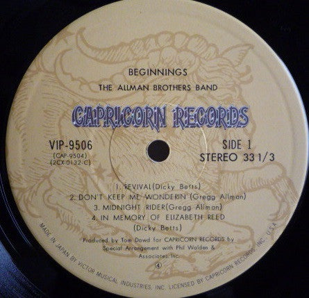 The Allman Brothers Band - Beginnings (2xVinyl, LP, Compilation) Very Good Plus (VG+) / Very Good Plus (VG+)