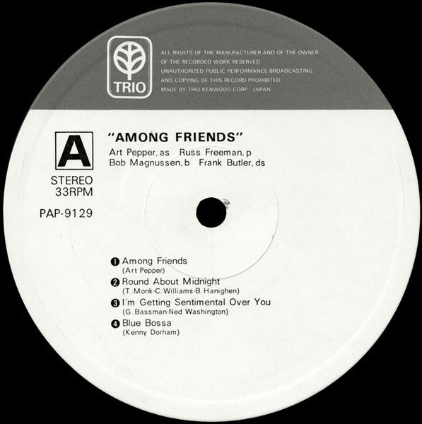 Art Pepper - Among Friends (Vinyl, LP, Album) Very Good (VG) / Very Good (VG)
