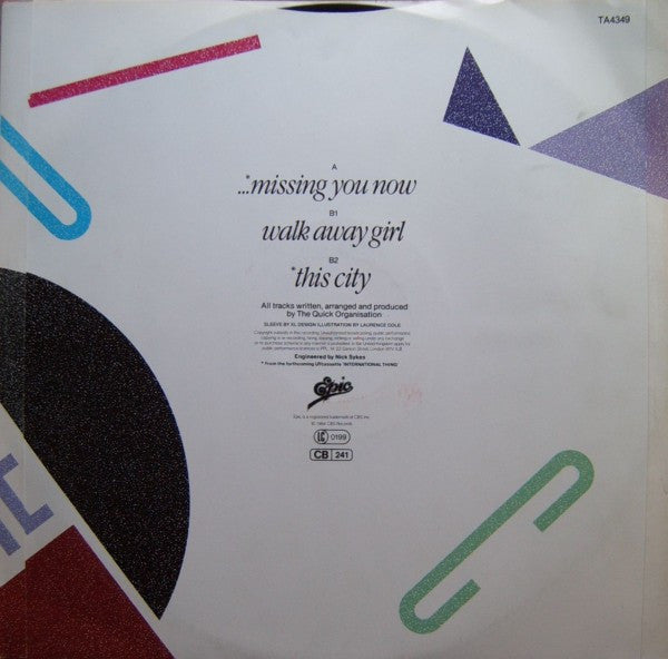 The Quick - ...Missing You Now (Vinyl, 12", 45 RPM, Stereo) Very Good Plus (VG+) / Very Good Plus (VG+)