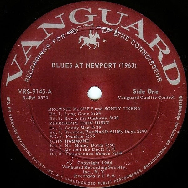 Various - Blues At Newport (Recorded Live At The Newport Folk Festival 1963) (Vinyl, LP, Album, Mono) Good Plus (G+) / Good Plus (G+)