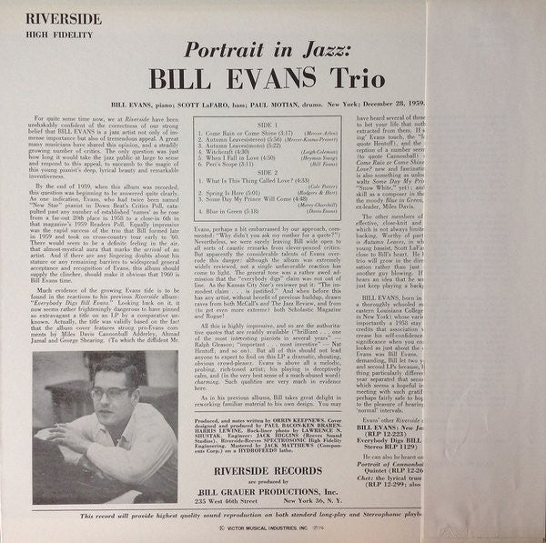 The Bill Evans Trio - Portrait In Jazz = ポートレイト・イン・ジャズ (Vinyl, LP, ...