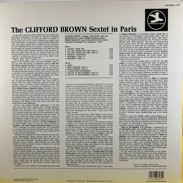 Clifford Brown Sextet - The Clifford Brown Sextet In Paris (Vinyl, LP, Compilation, Reissue, Remastered) Very Good Plus (VG+) / Very Good (VG)