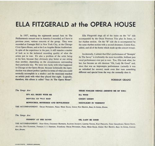 Ella Fitzgerald - Ella Fitzgerald At The Opera House (Vinyl, LP, Album, Reissue, Mono) Very Good Plus (VG+) / Very Good Plus (VG+)