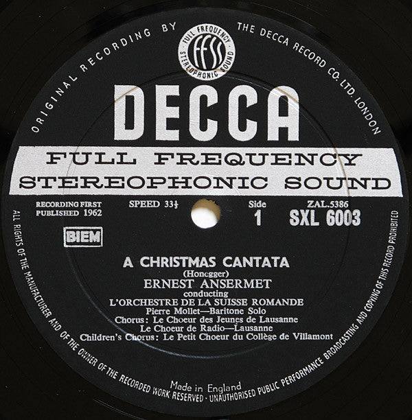 Arthur Honegger - Christmas Cantata / Symphony For Strings (Vinyl, LP, Stereo) Very Good Plus (VG+) / Very Good (VG)