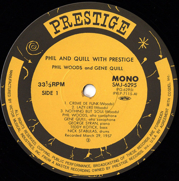 Phil Woods/Gene Quill Quintet - Phil & Quill With Prestige (Vinyl, LP, Album, Reissue, Mono) Near Mint (NM or M-) / Very Good Plus (VG+)